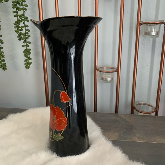 Vintage Accents Vintage Black Red Gold Floral Vase Poshmark